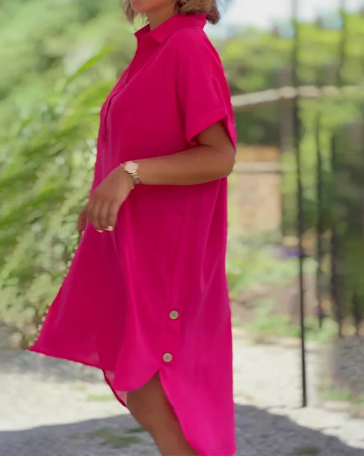 Casual chiffon button solid dress-Comfort & Reliable