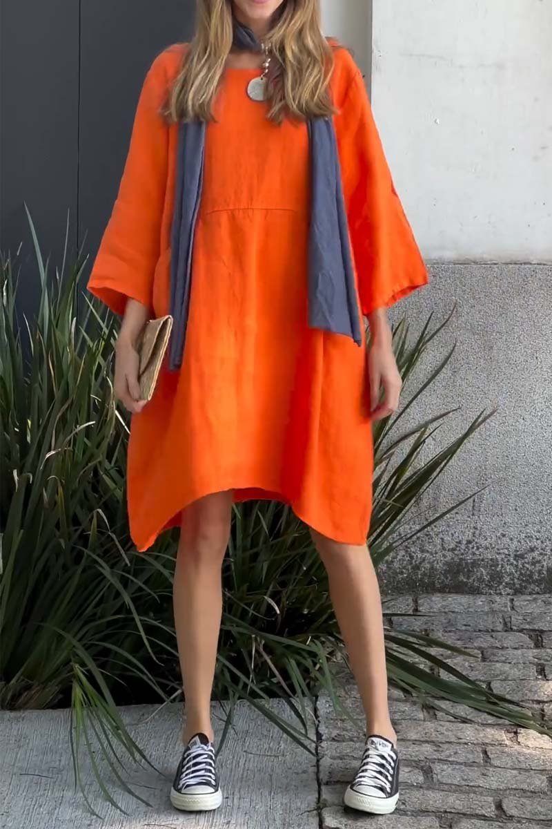 Casual solid color cotton and linen dress-Comfort & Reliable