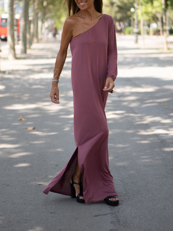 Summer and Autumn Women's Casual Simple Slouchy Strapless Black Maxi Dress-Comfort & Reliable