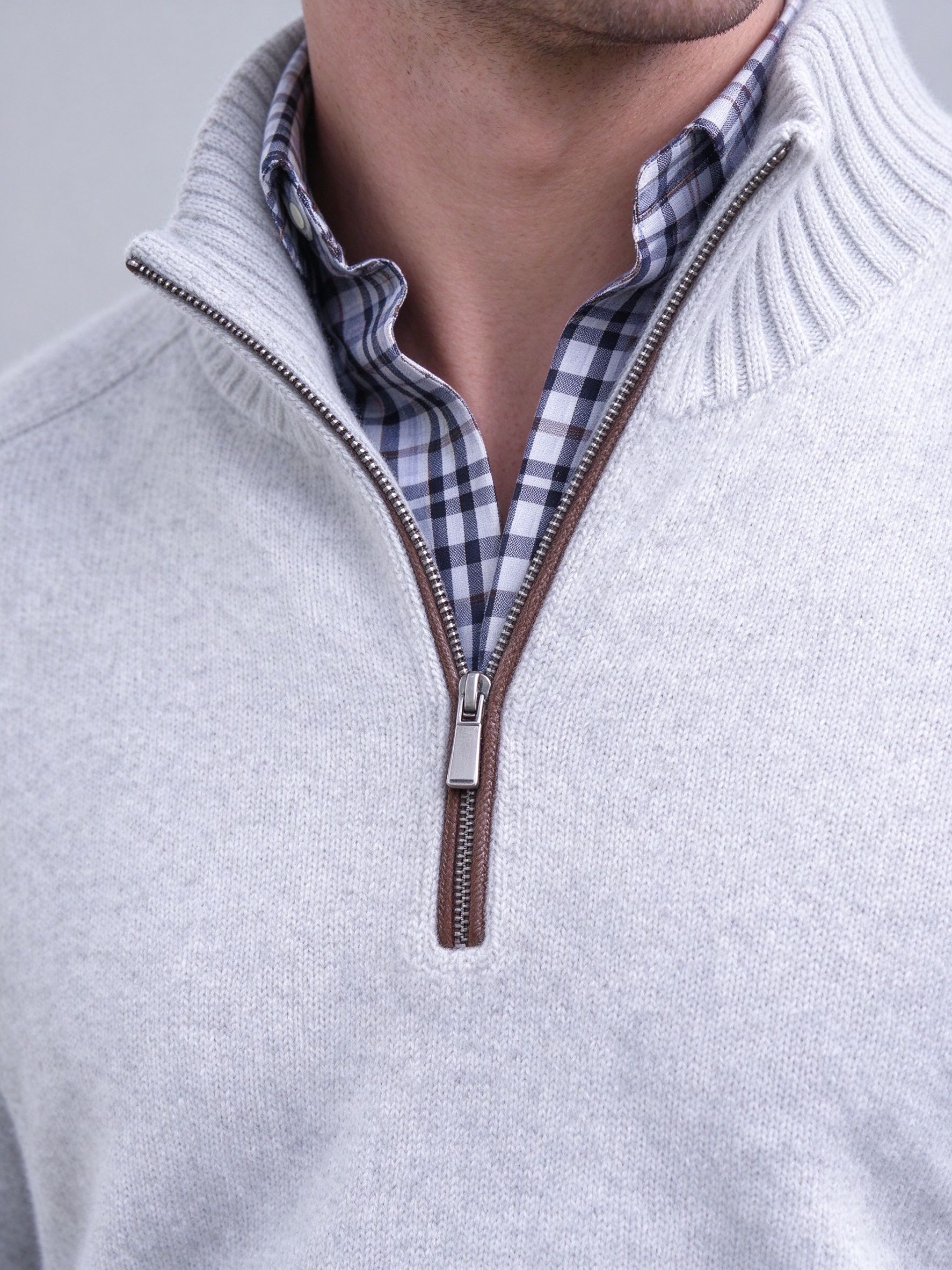 quarter zip mock neck over shirt detail