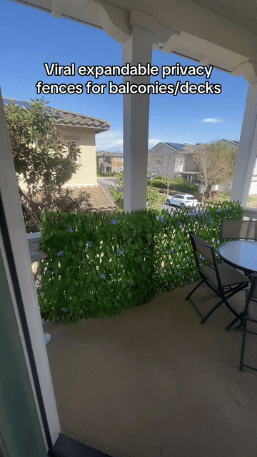 Animated balcony reveal with the artificial leafy fence across the railing
