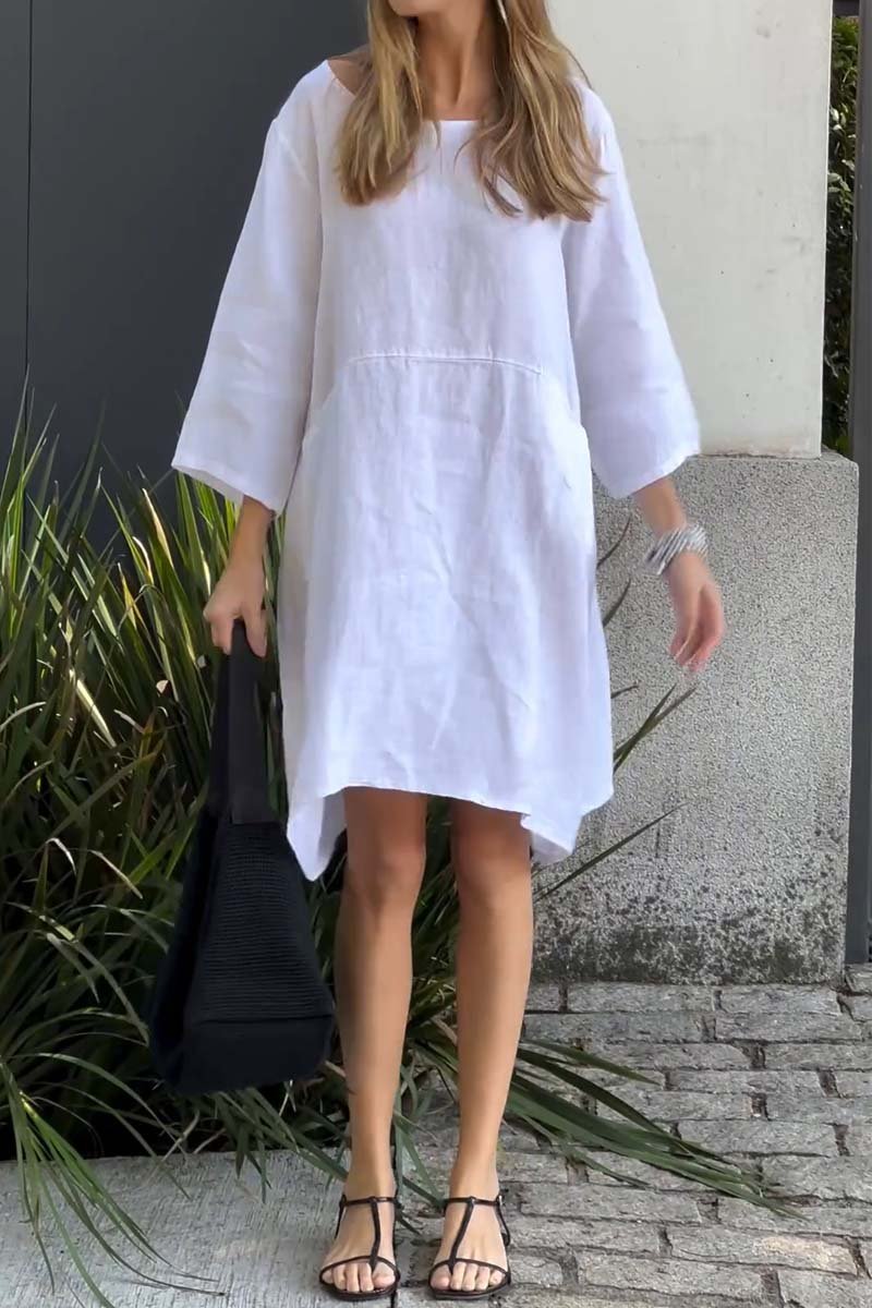 Casual solid color cotton and linen dress-Comfort & Reliable