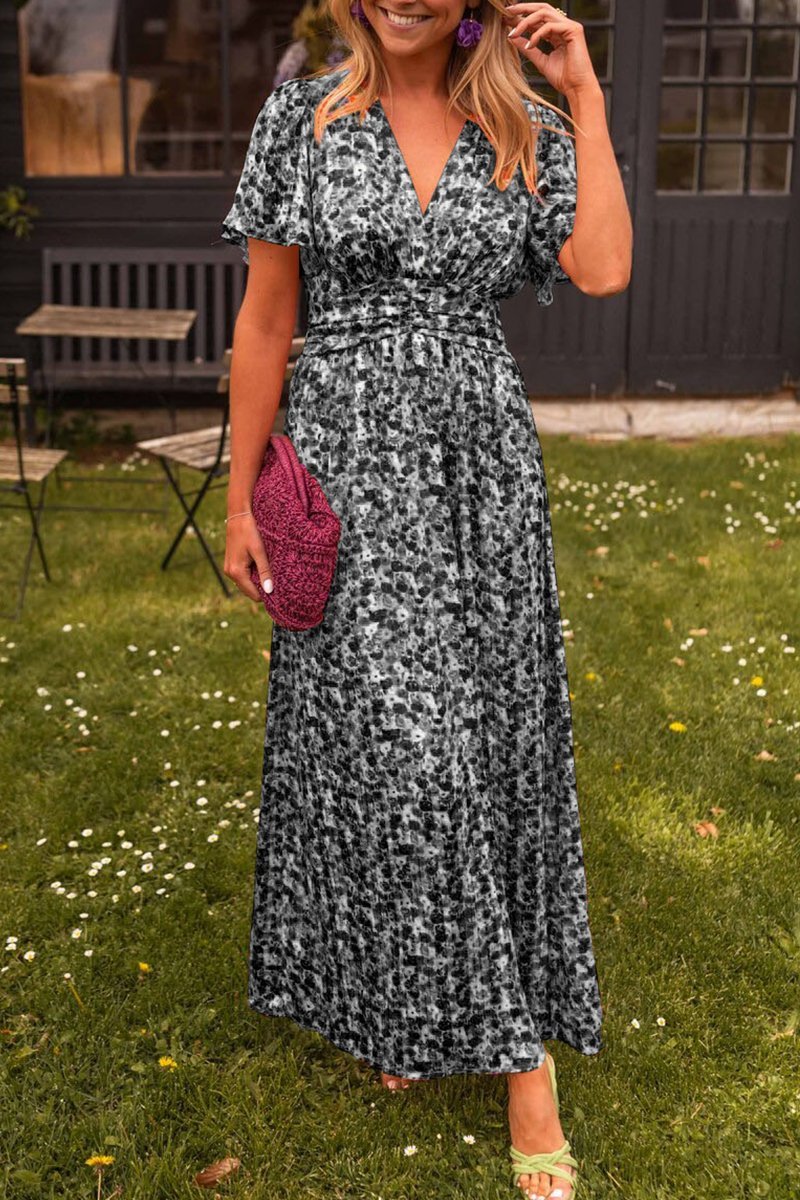 Women's printed waist V-neck long dress-Comfort & Reliable