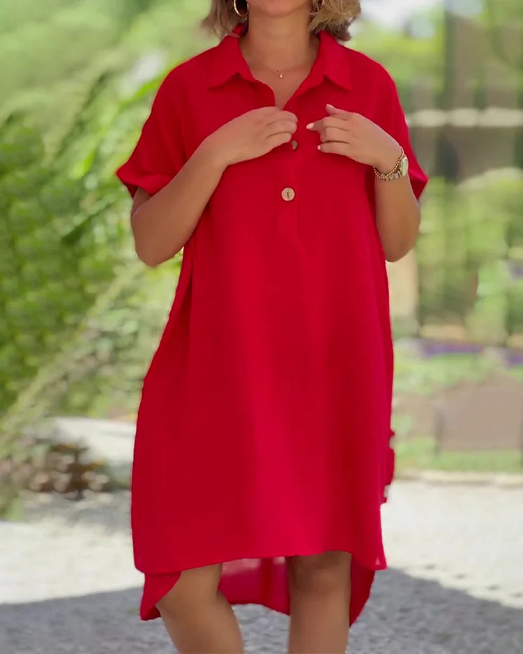 Casual chiffon button solid dress-Comfort & Reliable