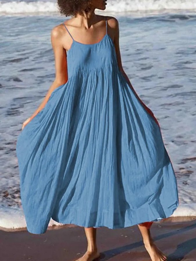 Women's Pure Color Sling Dress-Comfort & Reliable