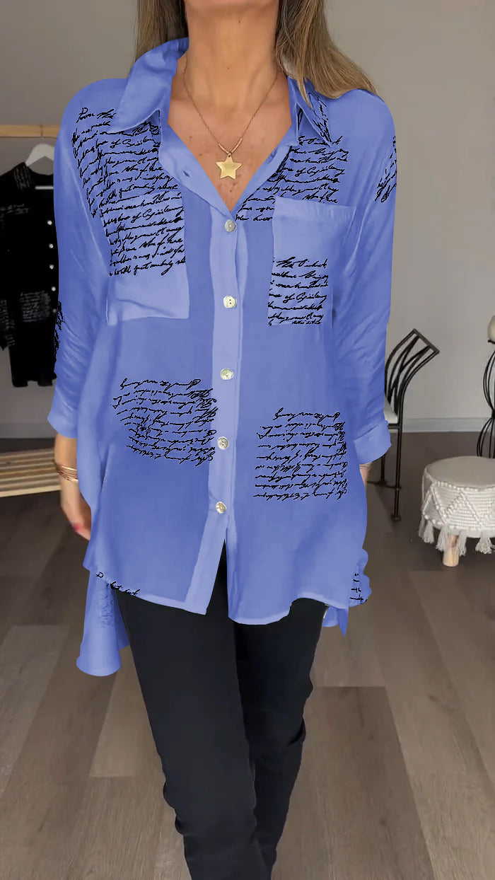 Letter Print Fashion Lapel Shirt-Comfort & Reliable