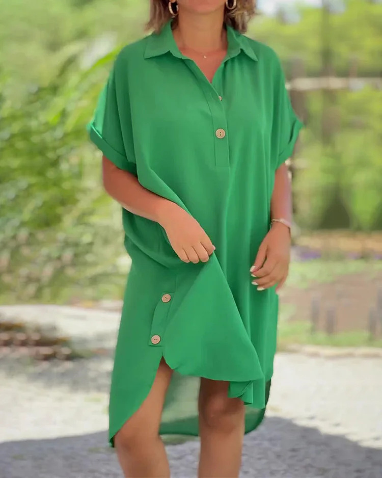 Casual chiffon button solid dress-Comfort & Reliable
