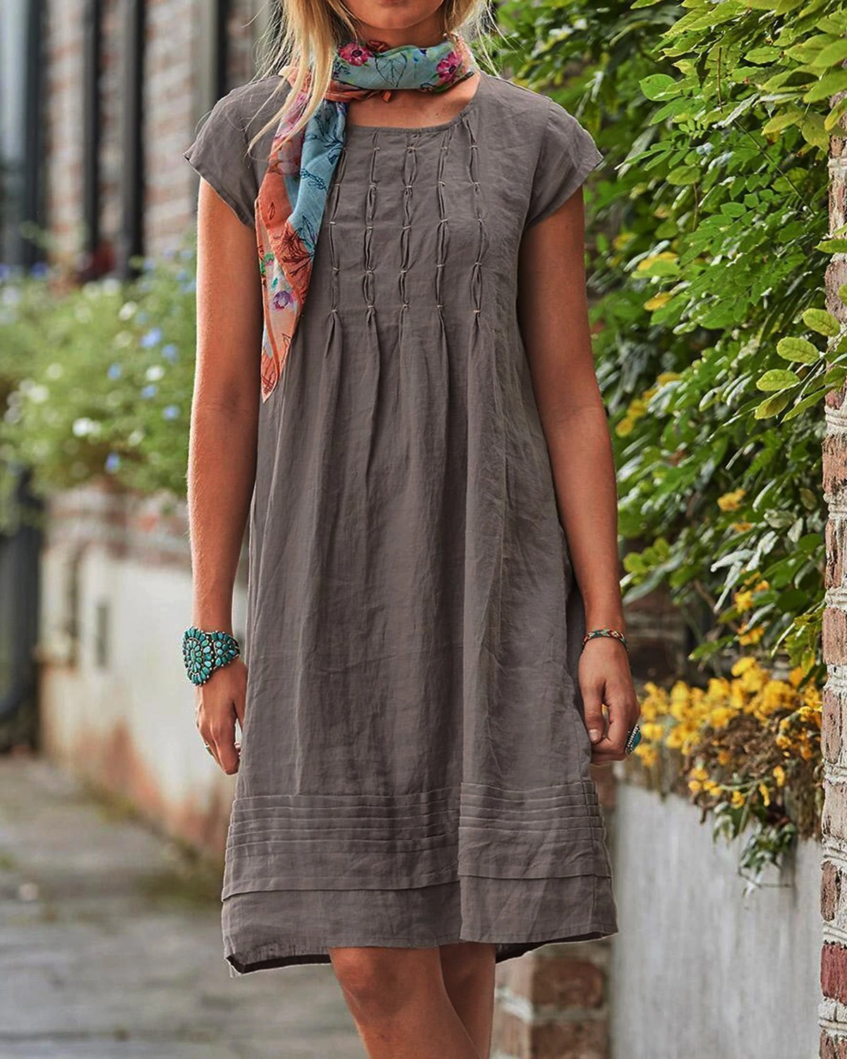 Vintage Casual Solid Linen Woman Dresses-Comfort & Reliable