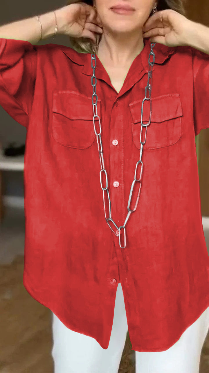 Cotton and Linen Lapel Long-sleeved Shirt-Comfort & Reliable