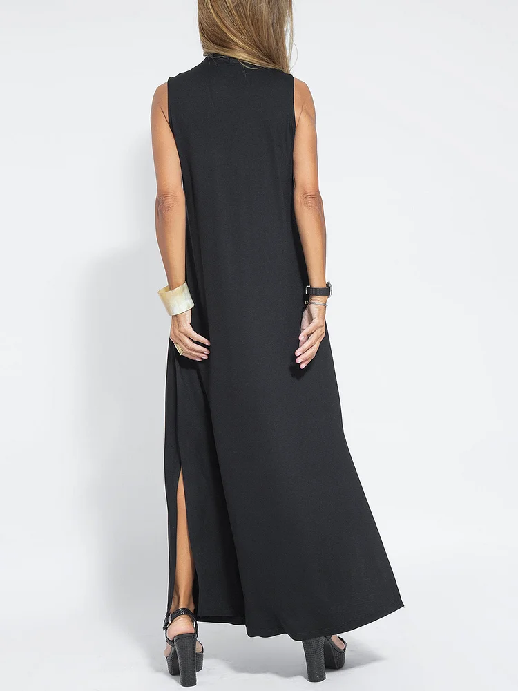 Elegant Solid Color Sleeveless Maxi Dress-Comfort & Reliable