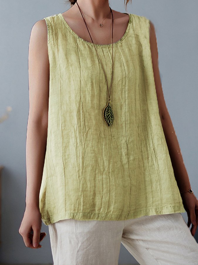 Women's Pure Color Sleeveless Cotton Linen Tee-Comfort & Reliable