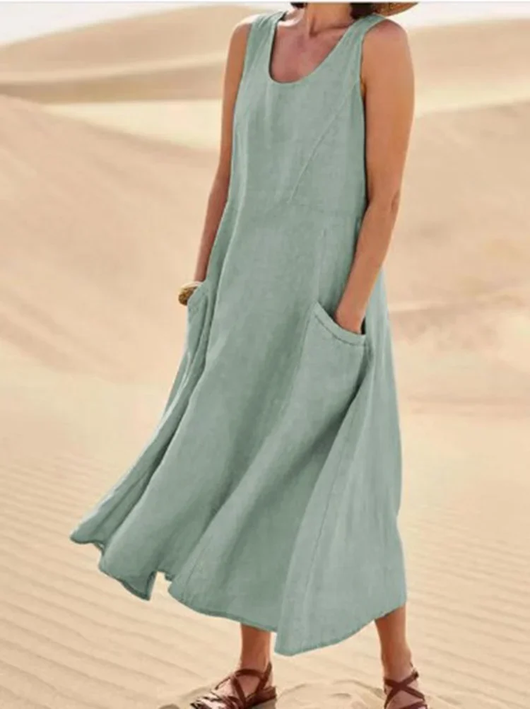 Last Day Promotion 50% OFF Women's Sleeveless Cotton And Linen Dress-Comfort & Reliable