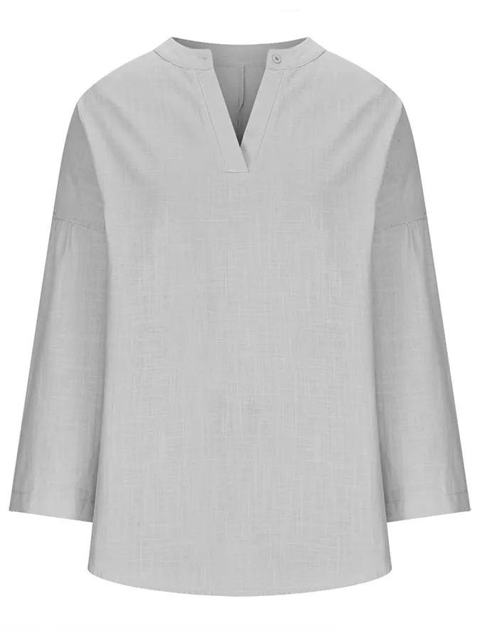 Women's Cotton Long Sleeve Round Neck Solid Color Loose Beach Shirt-Comfort & Reliable