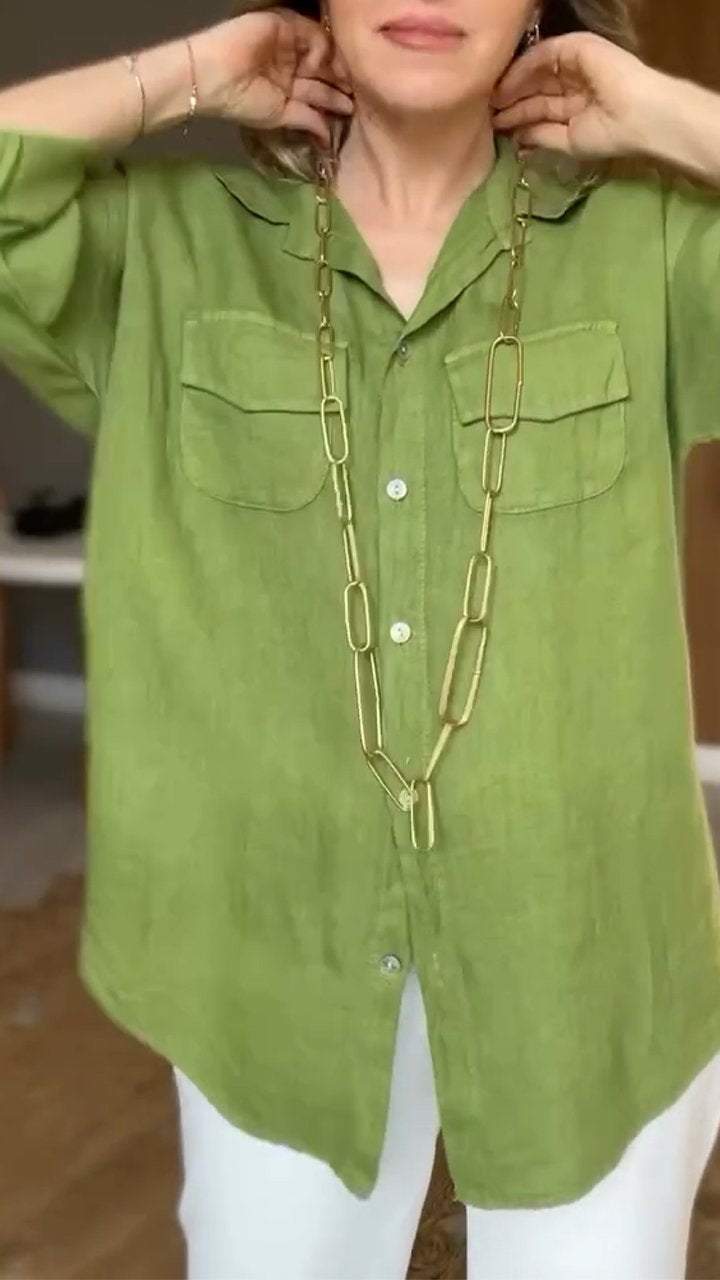 Cotton and Linen Lapel Long-sleeved Shirt-Comfort & Reliable