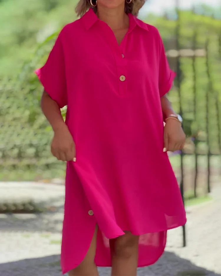 Casual chiffon button solid dress-Comfort & Reliable