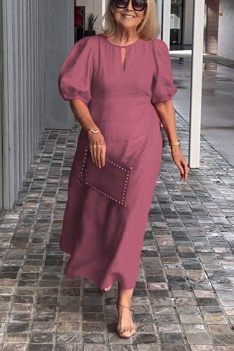 Solid color cotton and linen dress-Comfort & Reliable