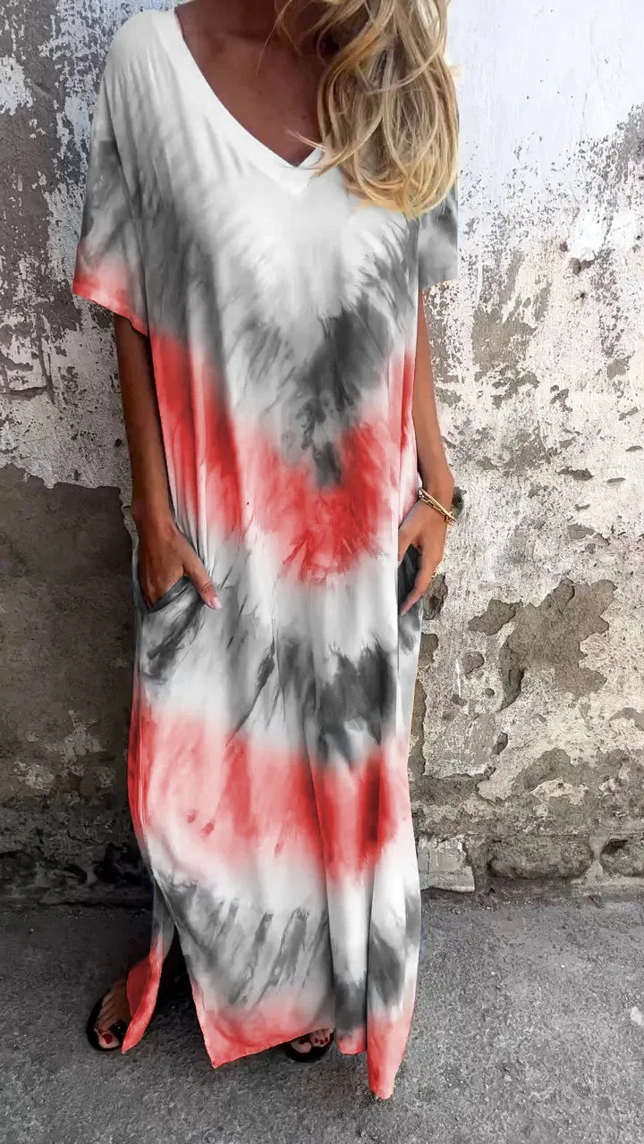 Tie-dye V-neck Long Comfortable Dress-Comfort & Reliable