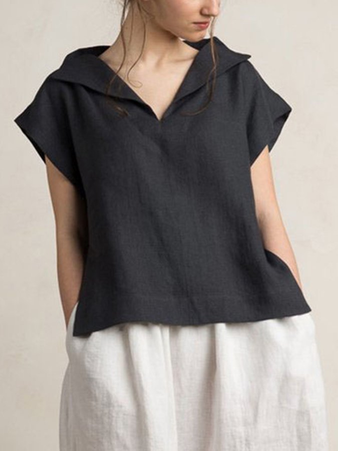Ladies Cotton Linen V-Neck Simple Shirt-Comfort & Reliable