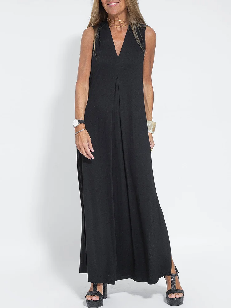 Elegant Solid Color Sleeveless Maxi Dress-Comfort & Reliable