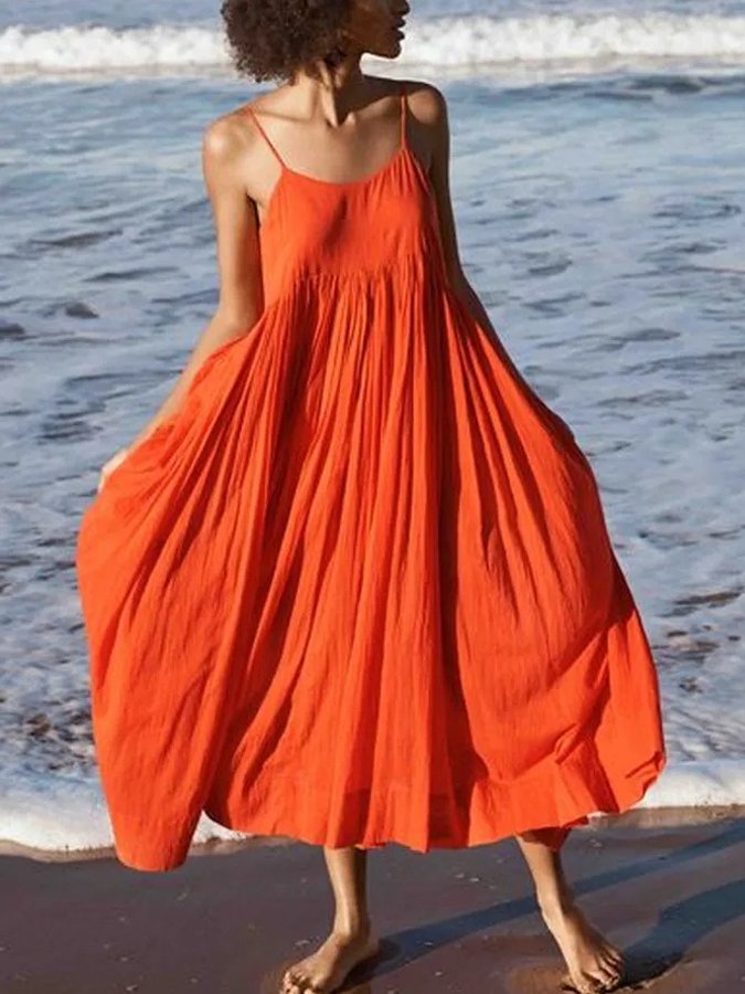 Women's Pure Color Sling Dress-Comfort & Reliable