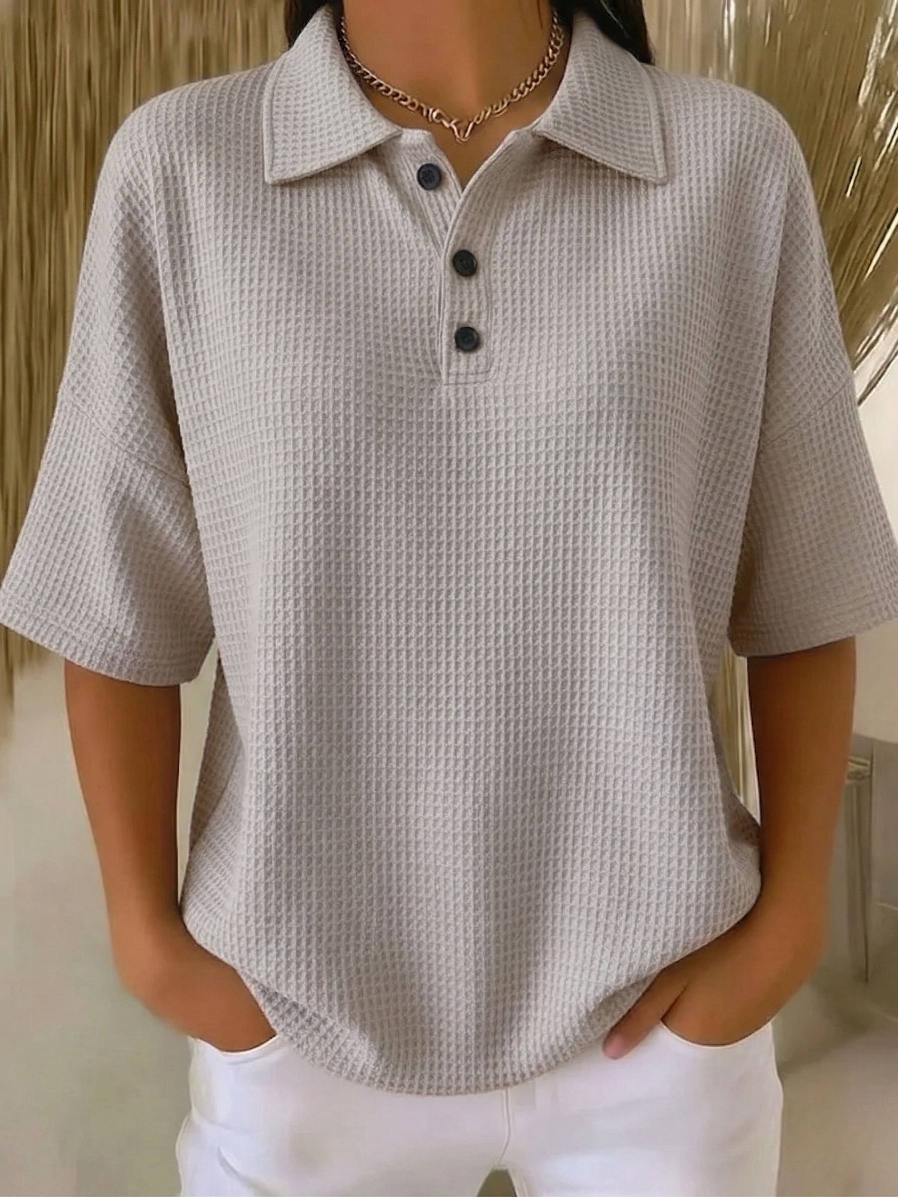 Clearance Sale🔥 Women's Casual Cozy Polo Collar Waffle Shirt