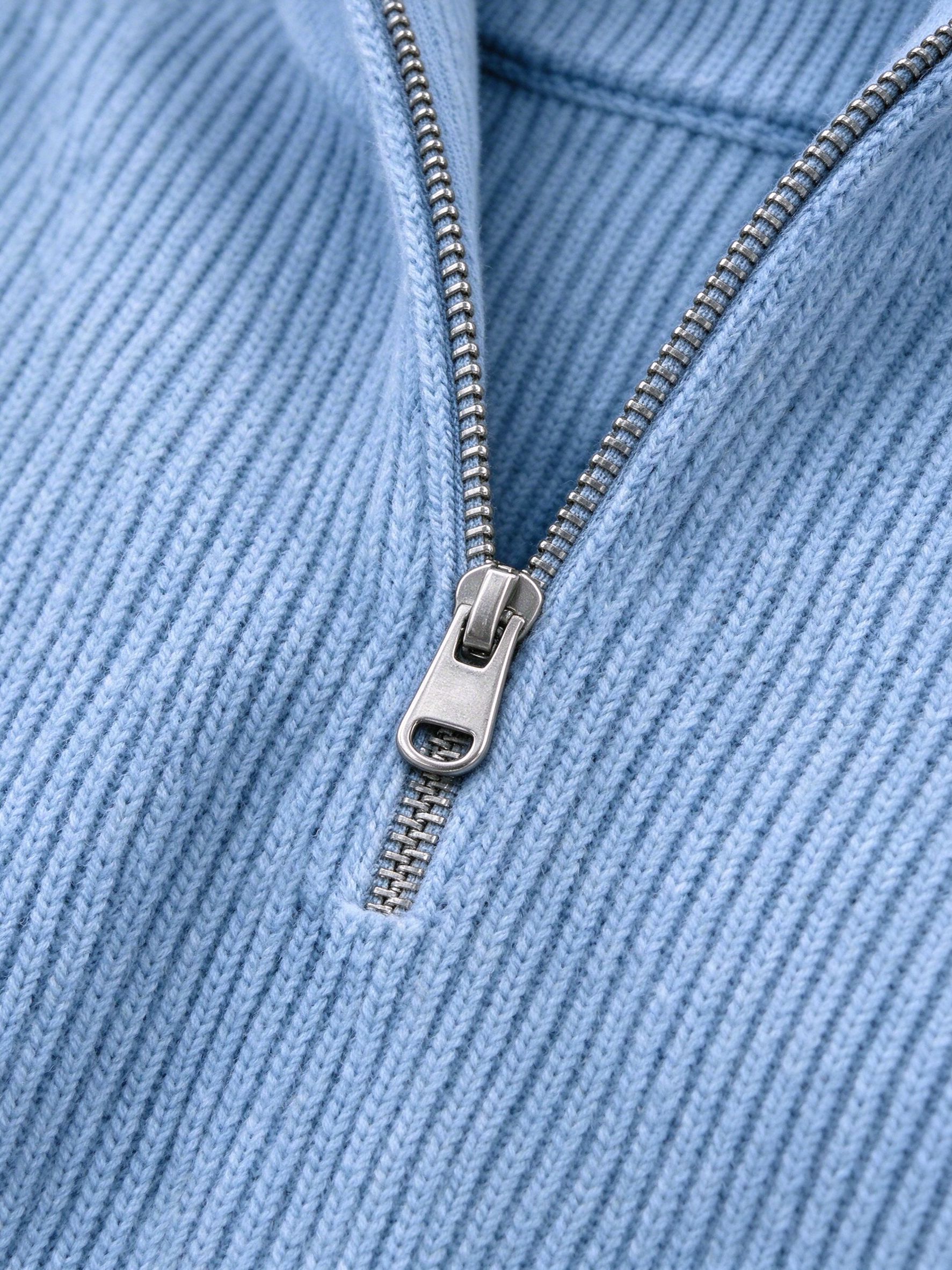 ribbed knit fabric macro with quarter zipper