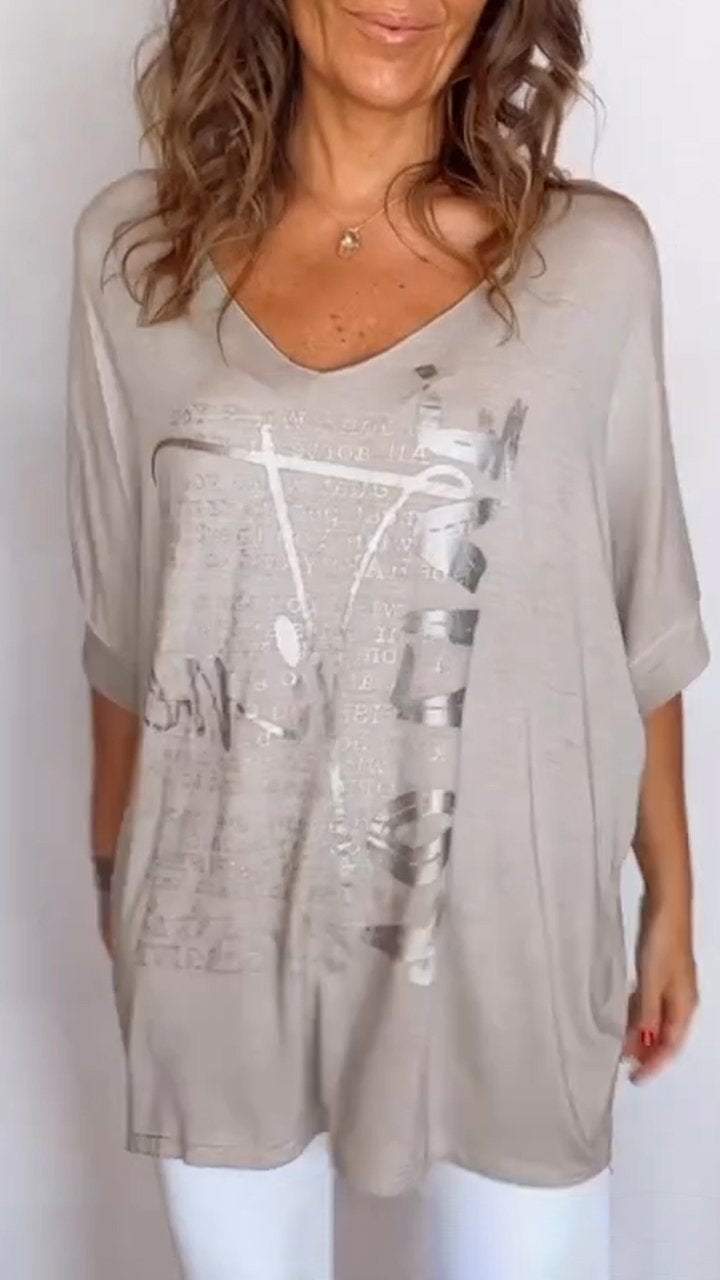 Women's V-neck Printed Mid-sleeve Casual Top-Comfort & Reliable