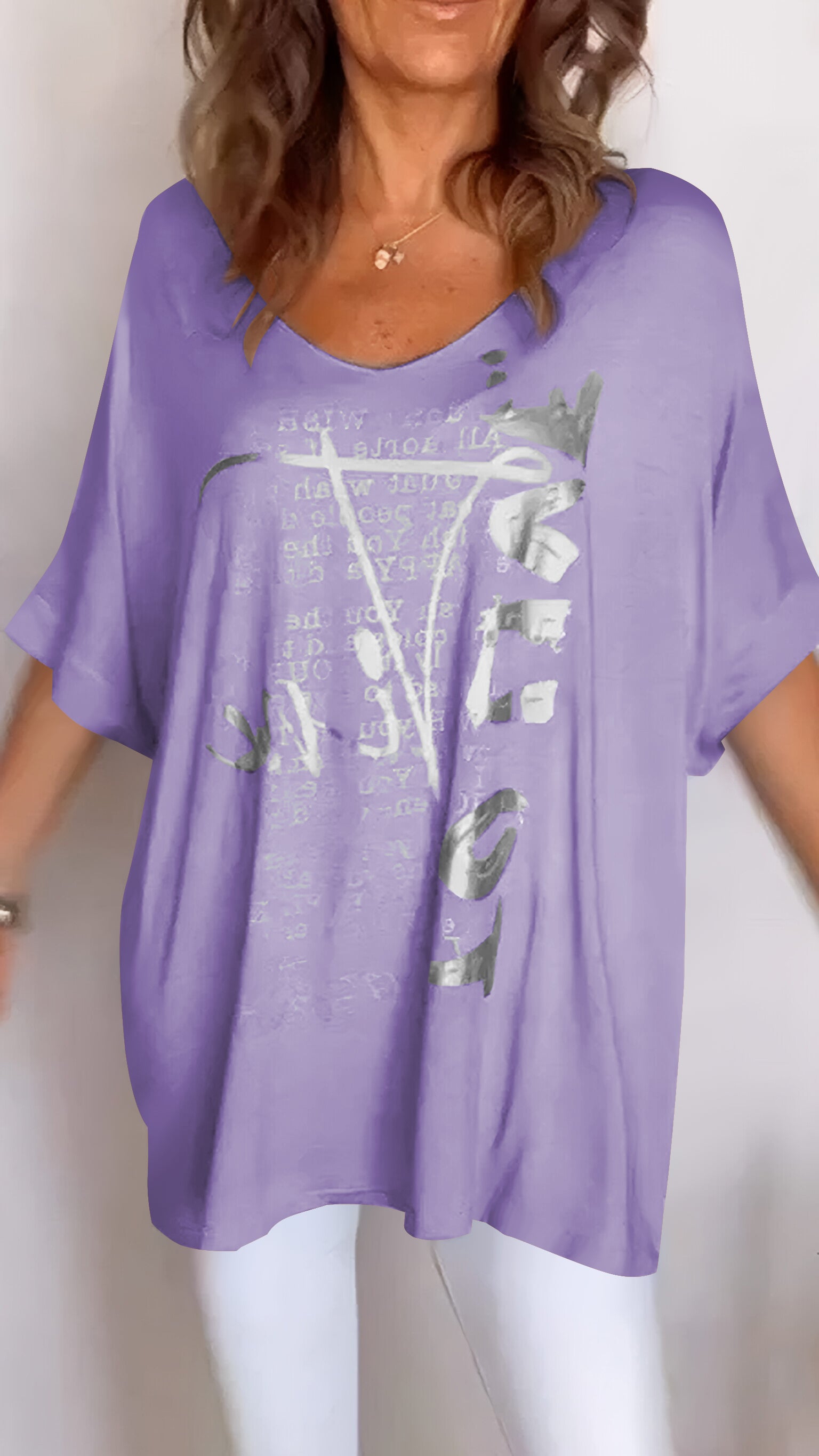 Women's V-neck Printed Mid-sleeve Casual Top-Comfort & Reliable
