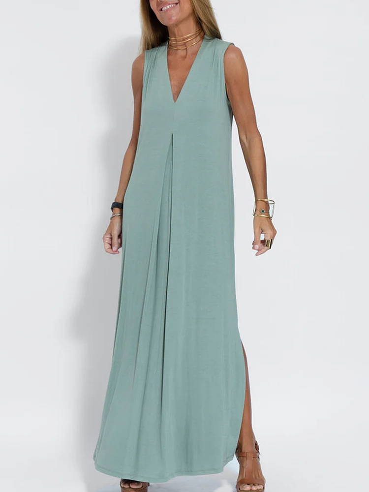 Elegant Solid Color Sleeveless Maxi Dress-Comfort & Reliable