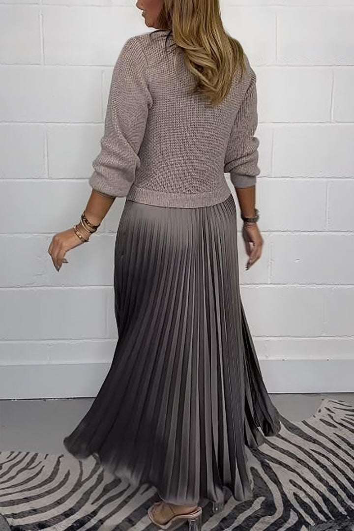 Women's solid color Long Sleeve Jumper & Pleated Bottom Dress-Comfort & Reliable