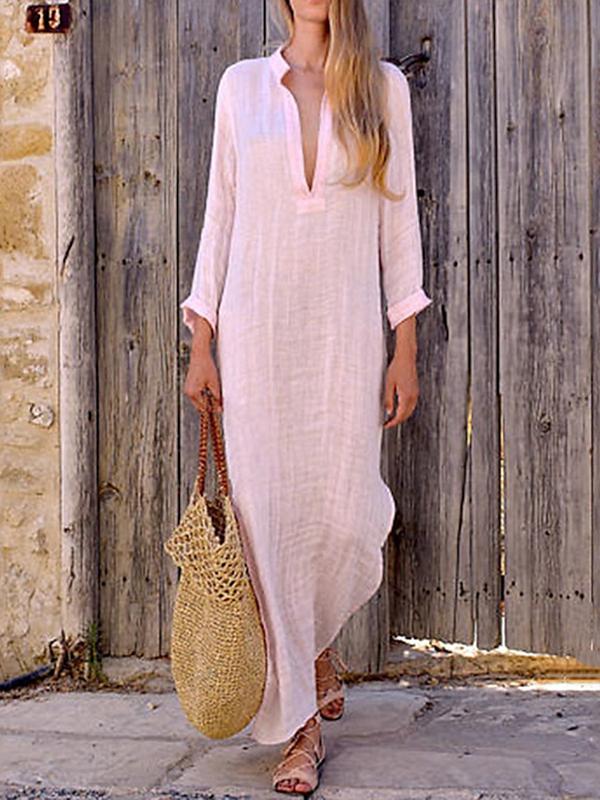 Women‘s Cotton Linen Dress Shirt Dress Casual Dress Shift Dress Maxi long Dress-Comfort & Reliable