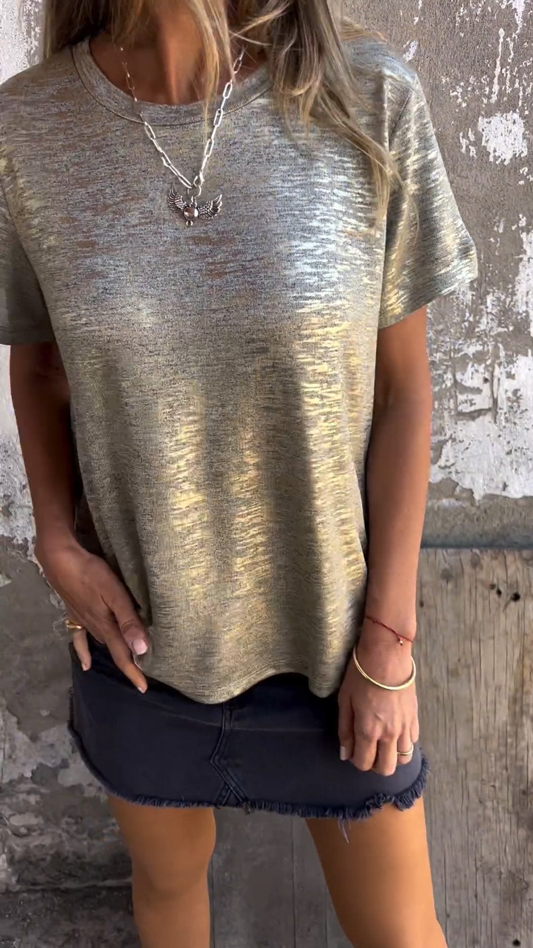 Hot Stamping Round Neck Short-sleeved T-shirt-Comfort & Reliable