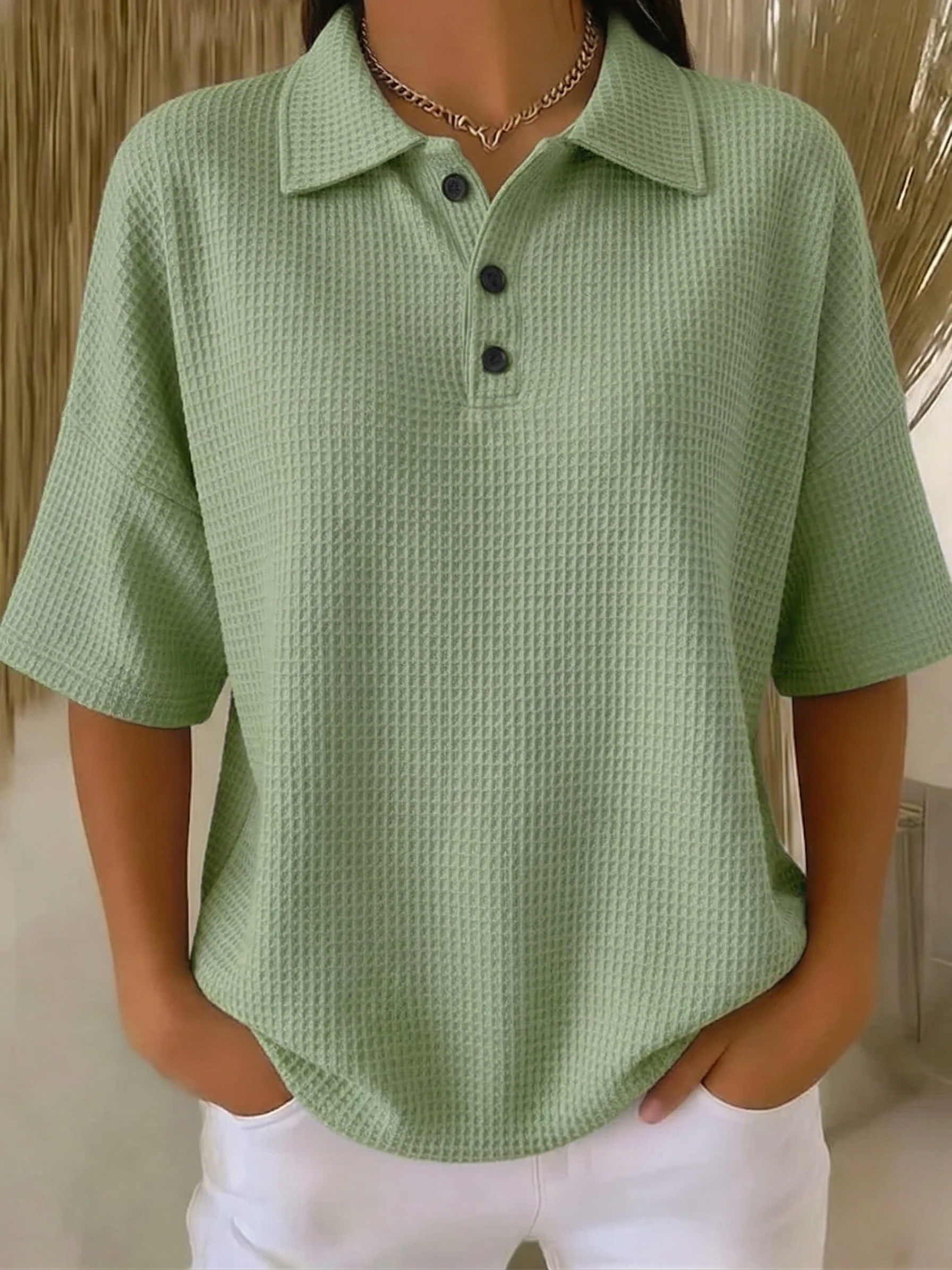 Clearance Sale🔥 Women's Casual Cozy Polo Collar Waffle Shirt