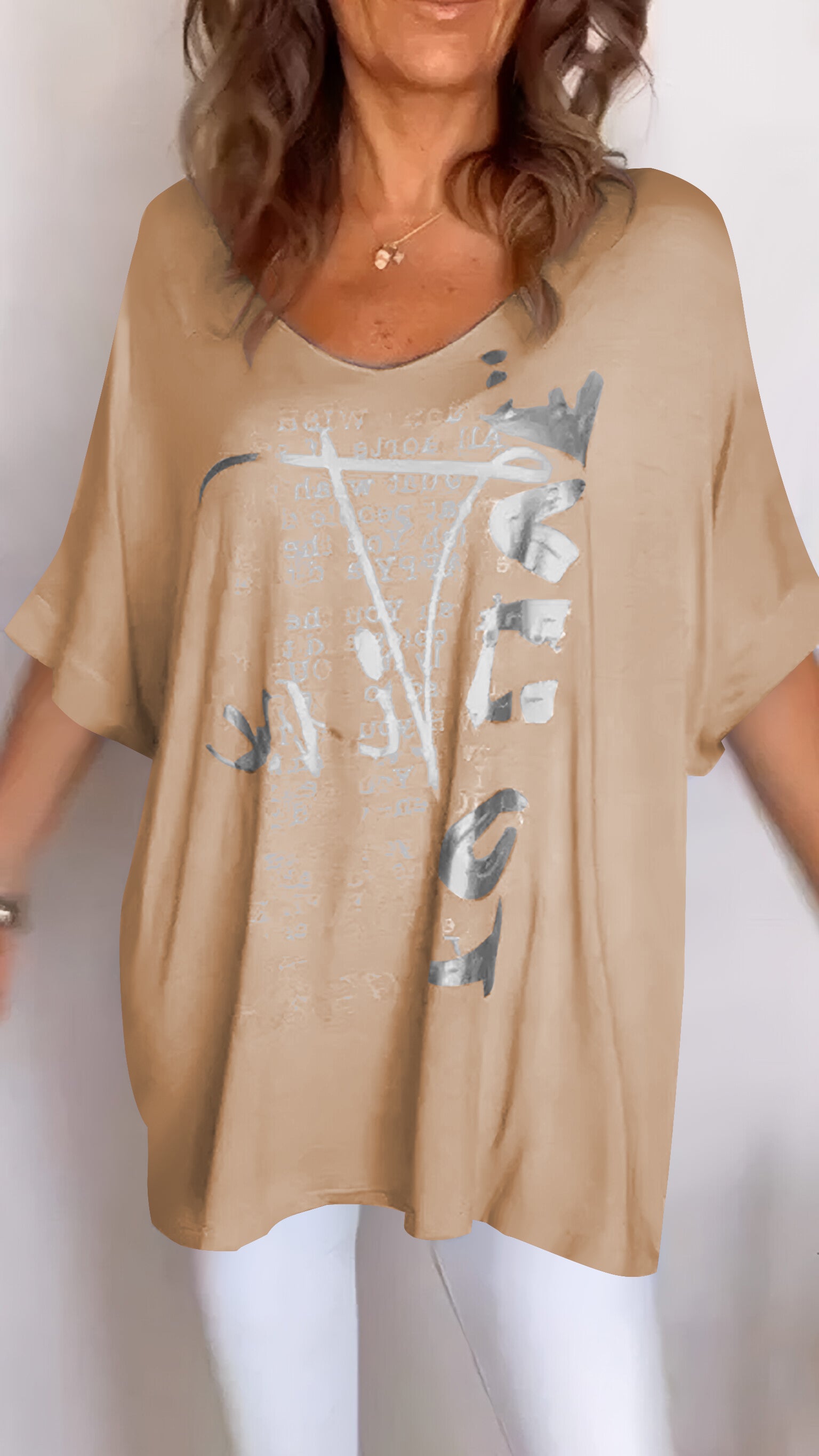 Women's V-neck Printed Mid-sleeve Casual Top-Comfort & Reliable