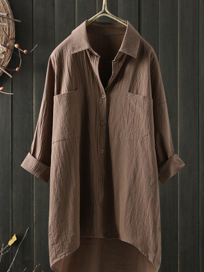 Temperament solid color cotton and linen shirt loose shirt top-Comfort & Reliable