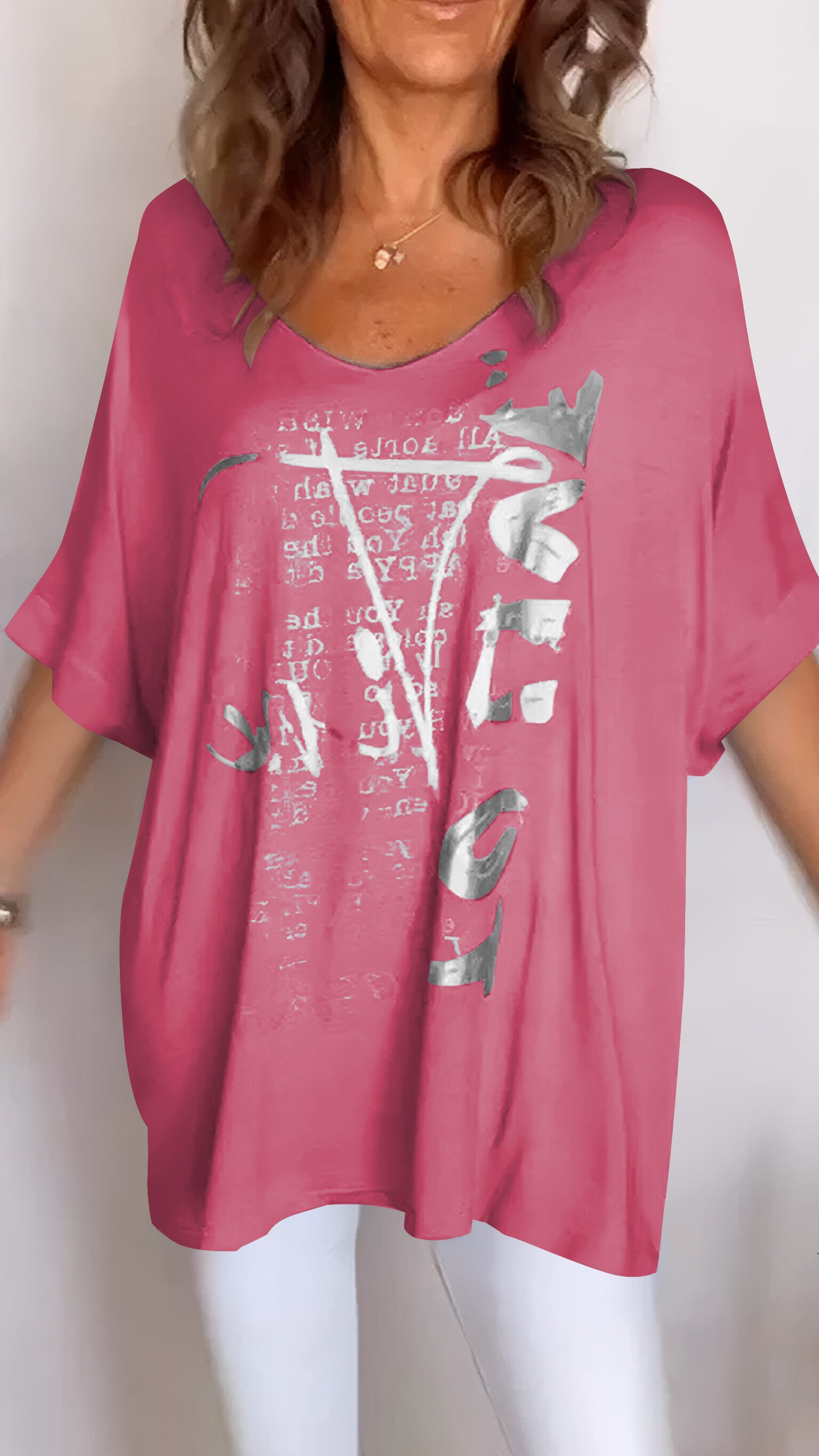 Women's V-neck Printed Mid-sleeve Casual Top-Comfort & Reliable