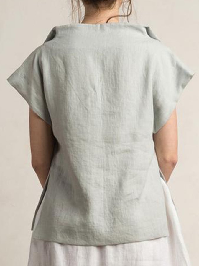 Ladies Cotton Linen V-Neck Simple Shirt-Comfort & Reliable