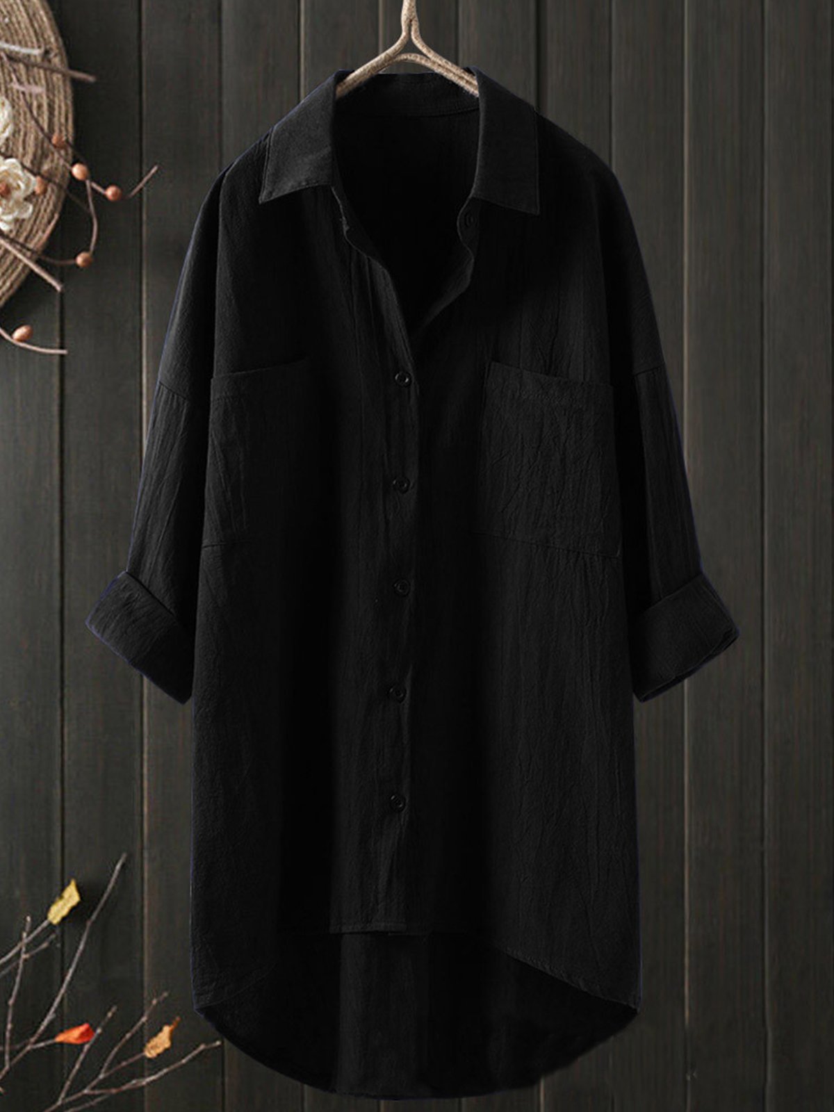 Temperament solid color cotton and linen shirt loose shirt top-Comfort & Reliable