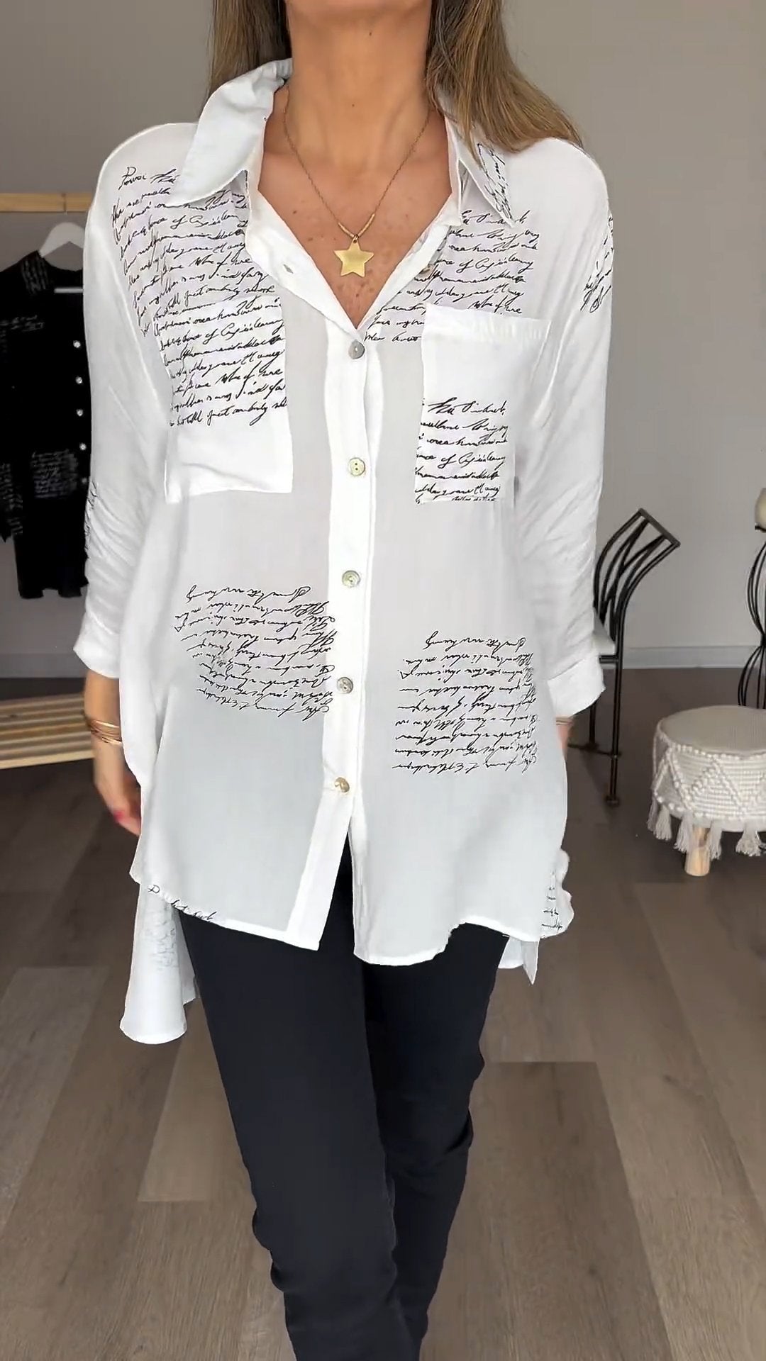 Letter Print Fashion Lapel Shirt-Comfort & Reliable