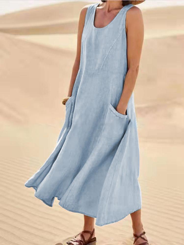 Last Day Promotion 50% OFF Women's Sleeveless Cotton And Linen Dress-Comfort & Reliable