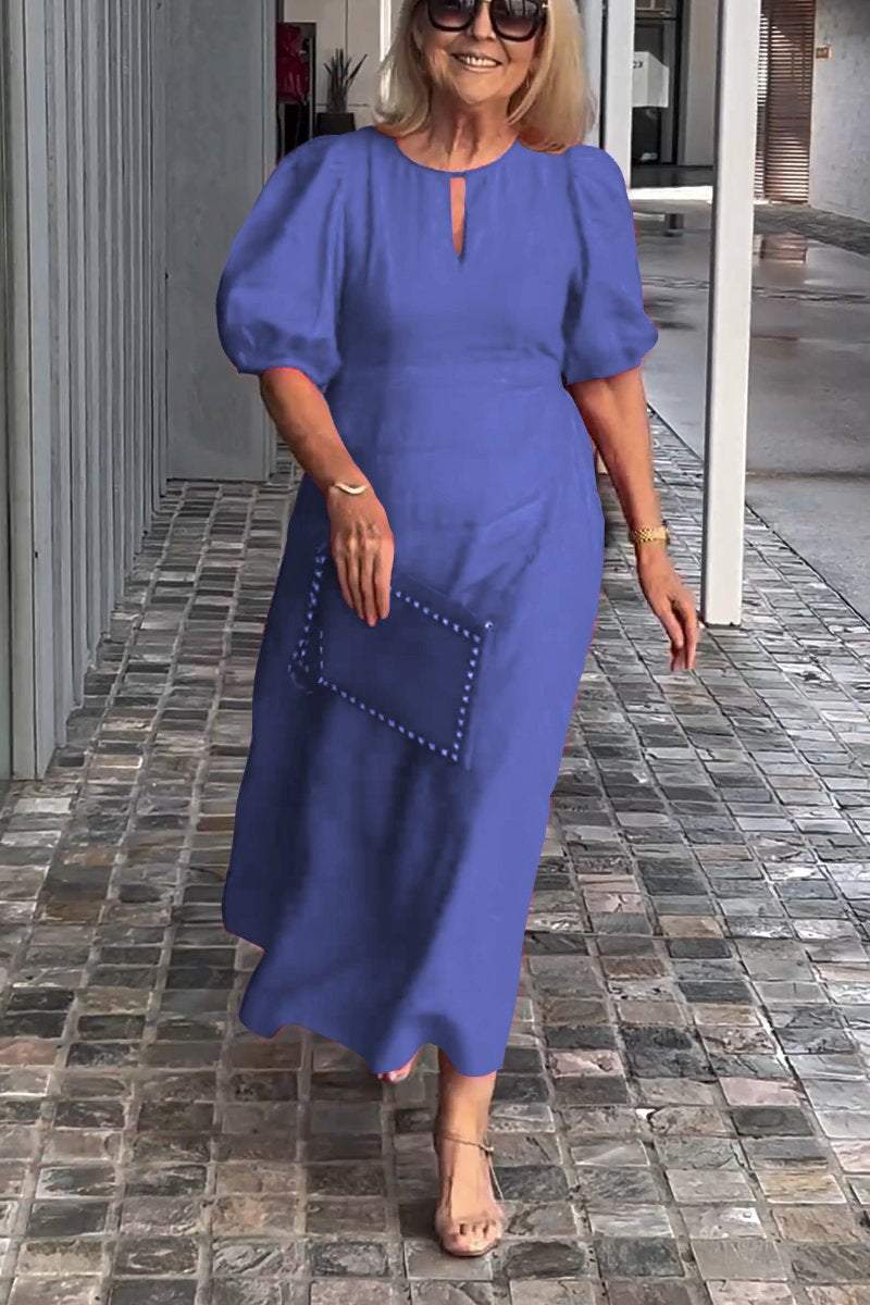 Solid color cotton and linen dress-Comfort & Reliable