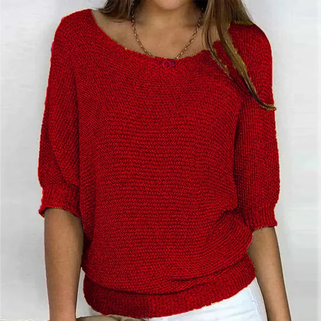 Womens Lightweight Knit Solid Sweater Slouchy Crew Neck-Comfort & Reliable