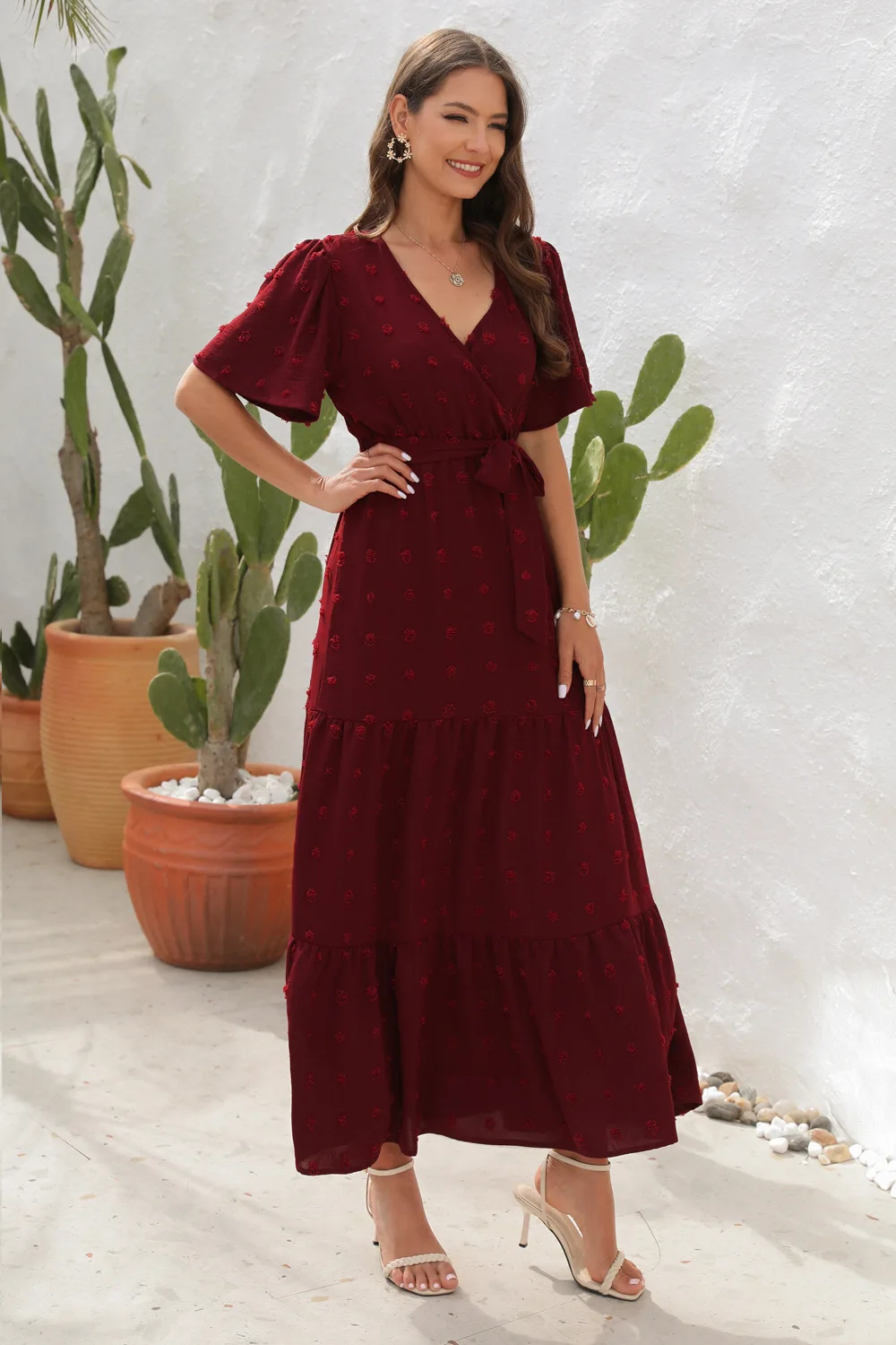 2025 Best-Selling Casual V-Neck High-Waist Belted Maxi Dress-Comfort & Reliable