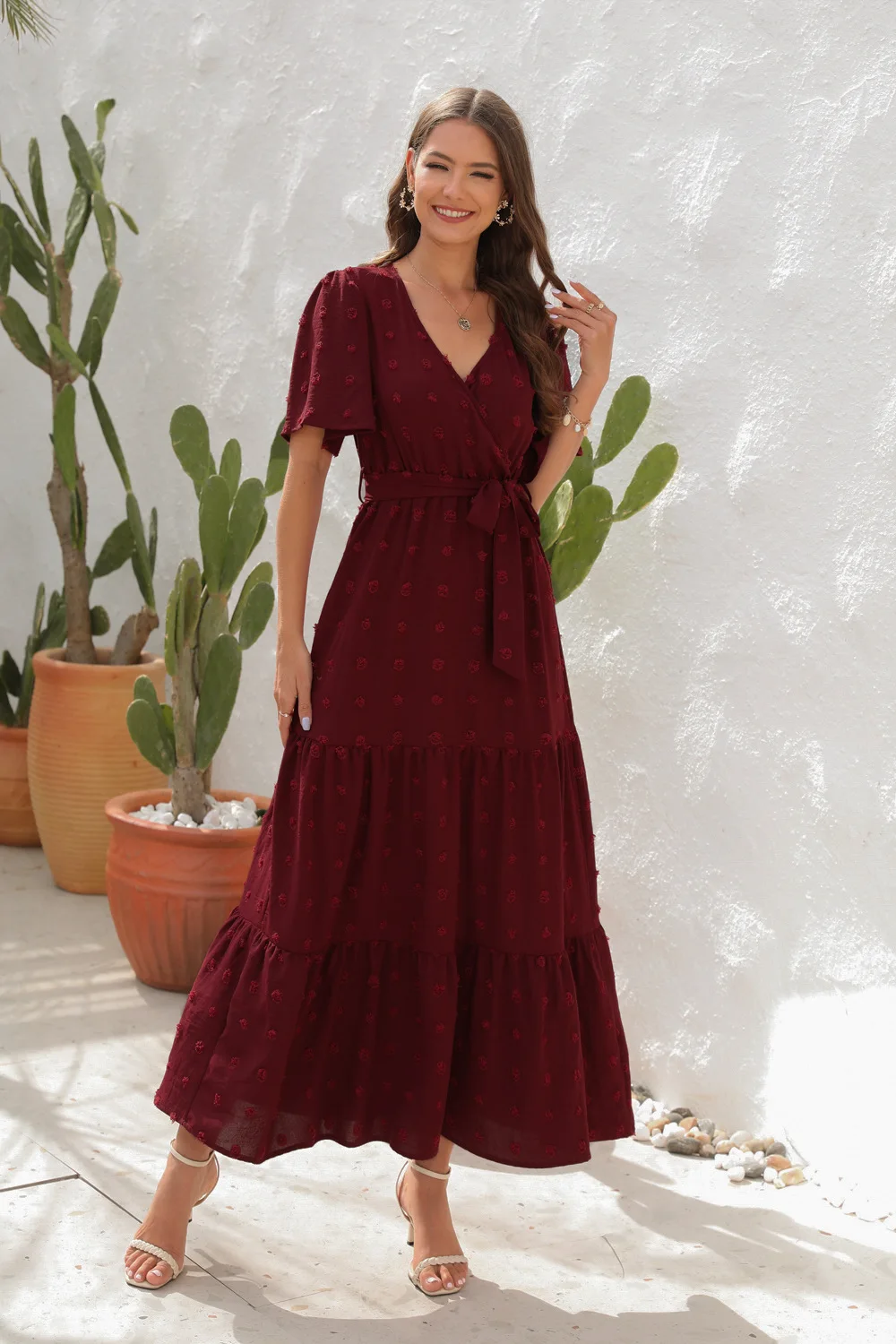 2025 Best-Selling Casual V-Neck High-Waist Belted Maxi Dress-Comfort & Reliable