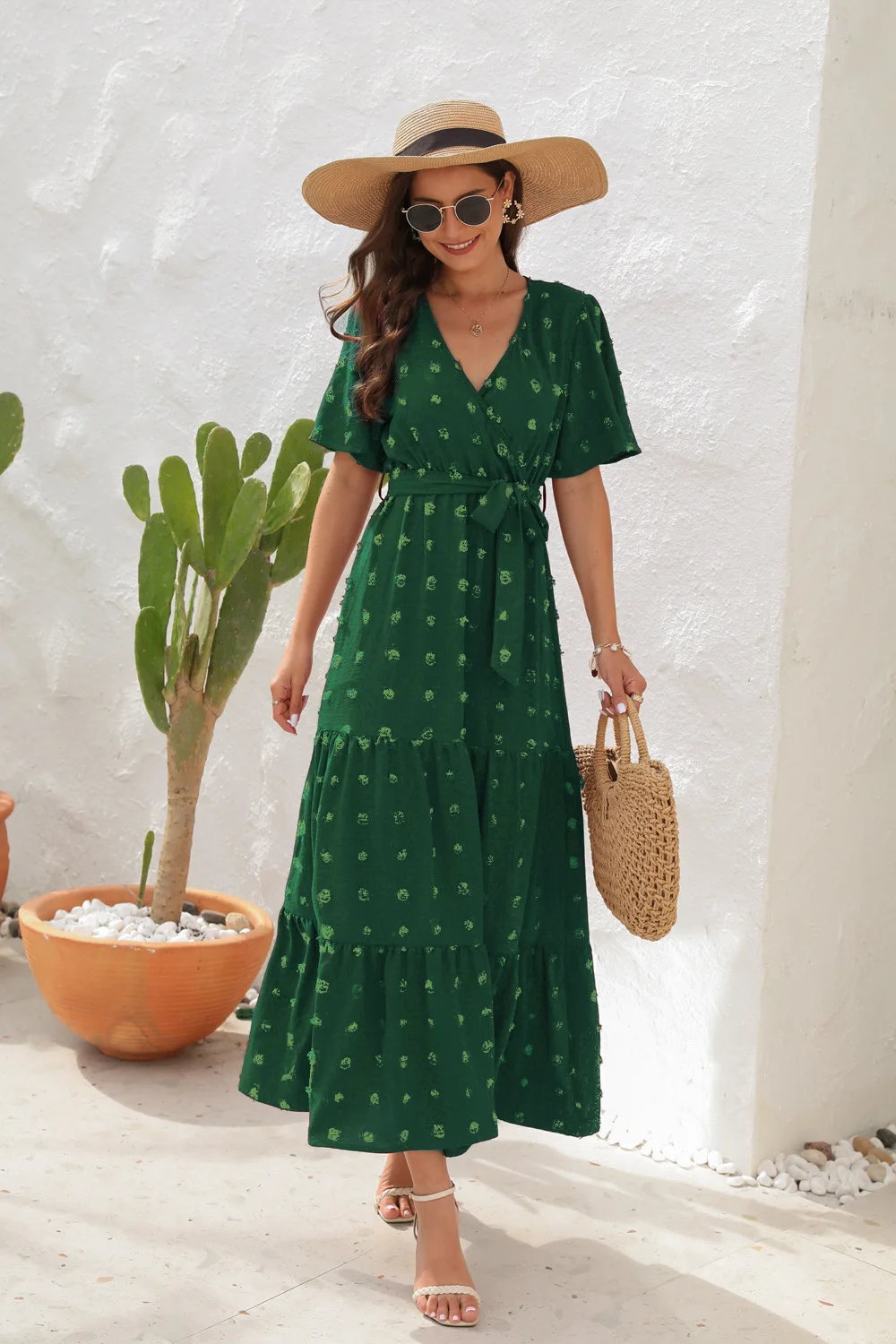 2025 Best-Selling Casual V-Neck High-Waist Belted Maxi Dress-Comfort & Reliable