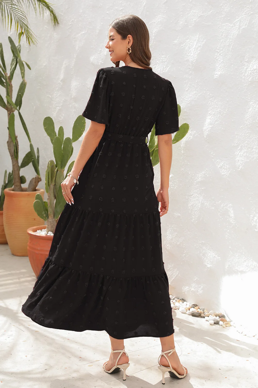 2025 Best-Selling Casual V-Neck High-Waist Belted Maxi Dress-Comfort & Reliable