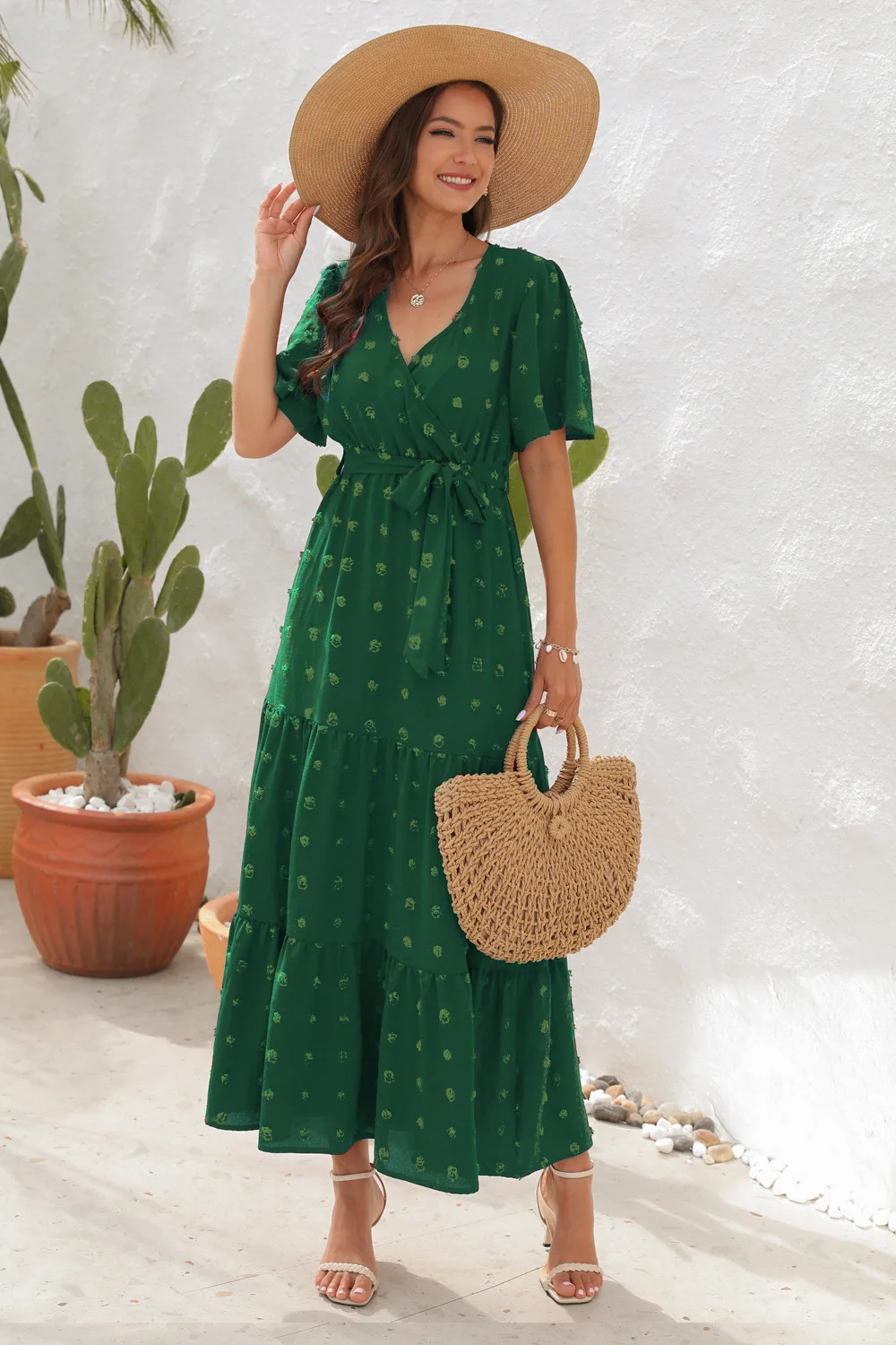 2025 Best-Selling Casual V-Neck High-Waist Belted Maxi Dress-Comfort & Reliable