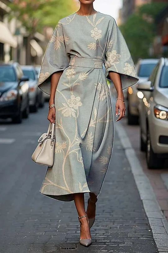 Women's Vintage Elegant Floral Print Midi Dress-Comfort & Reliable