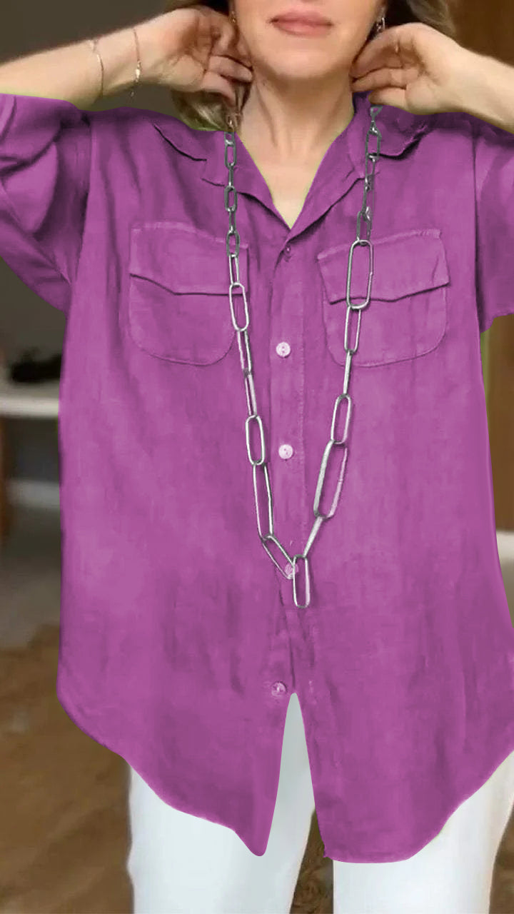 Cotton and Linen Lapel Long-sleeved Shirt-Comfort & Reliable
