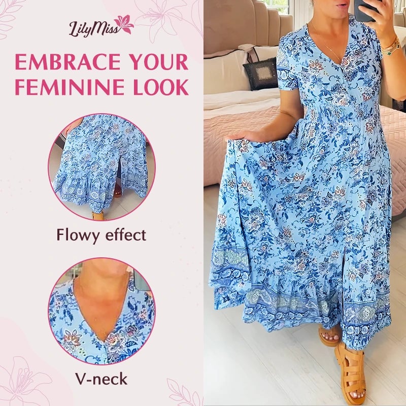 Floral Print V-neck Dress-Comfort & Reliable